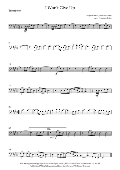 I Won't Give Up (arr. Fernando Britto)