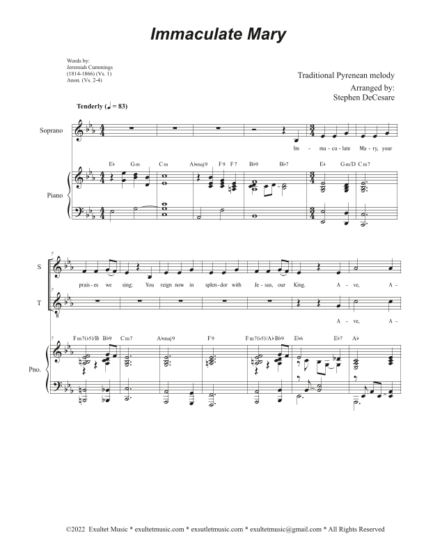 Immaculate Mary (Duet for Soprano and Tenor solo) (Easy Vocal Duet Version) (arr. Stephen DeCesare)