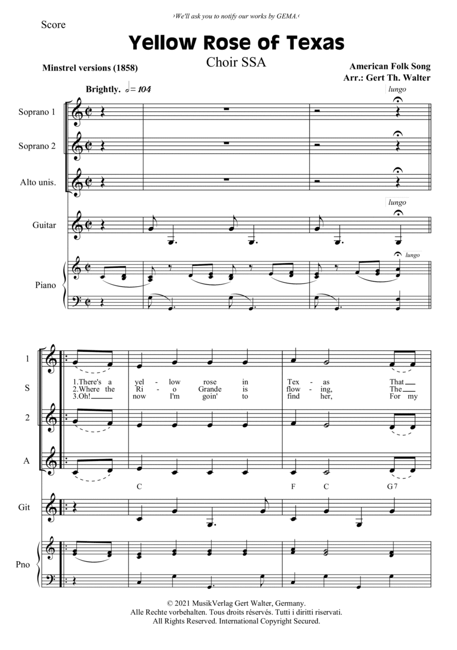 Yellow Rose of Texas (arr. Gert Th. Walter)