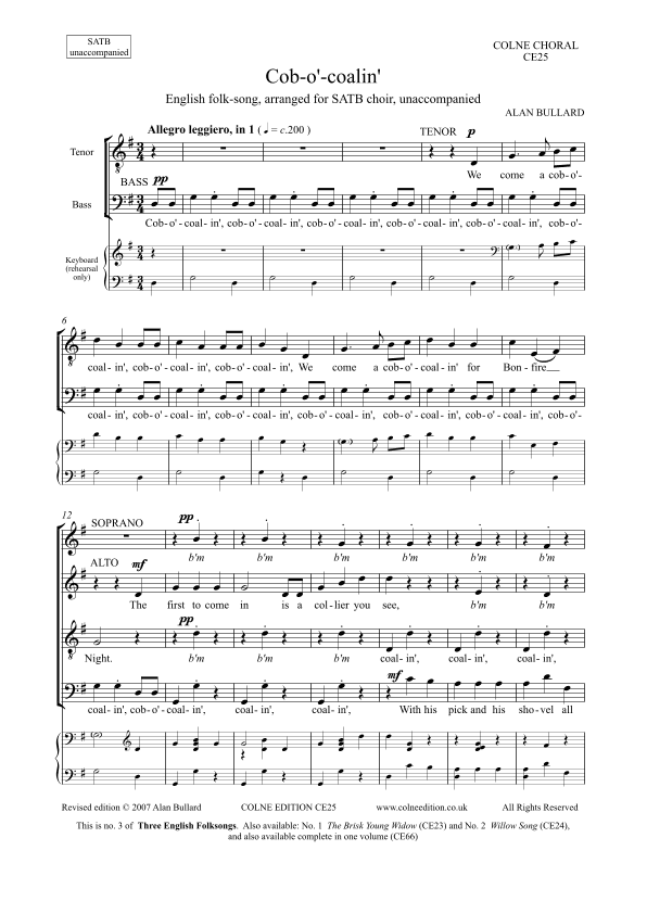 Cob-o'-coalin' - folk-song arranged for SATB unaccompanied