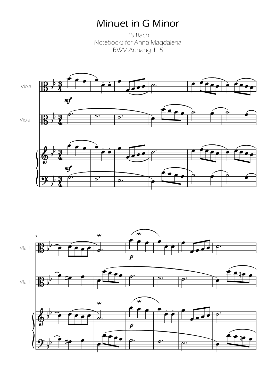Minuet in G minor BWV Anh. 115 - Bach - Viola Duo (arr. Ygor Nunes Silva)