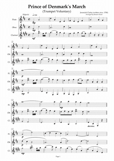 "Prince of Denmark's March" (Trumpet Voluntary) - Woodwind Trio (flute, oboe, clarinet) (arr. Benson Kwan)