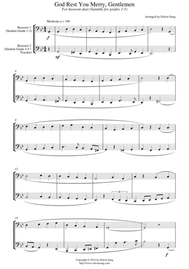 God Rest You Merry, Gentlemen (for bassoon duet, suitable for grades 1-5) (arr. Edwin Sung)