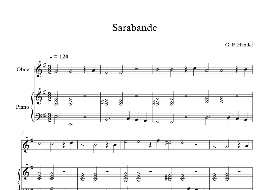 Sarabande - George Frideric Handel (Oboe + Piano) (arr. Digital Book Music)