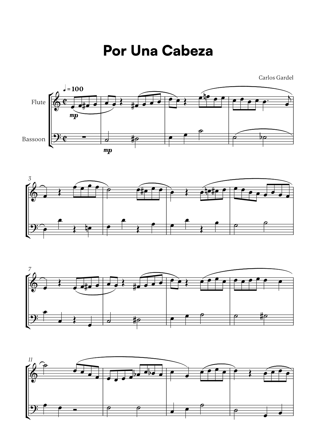 Carlos Gardel - Por Una Cabeza for Flute and Bassoon (arr. Cadenza Editions)