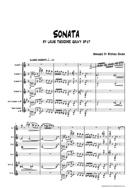 'Sonata' by Louis Theodore Gouvy for Clarinet Sextet. (arr. Stephen Davies)