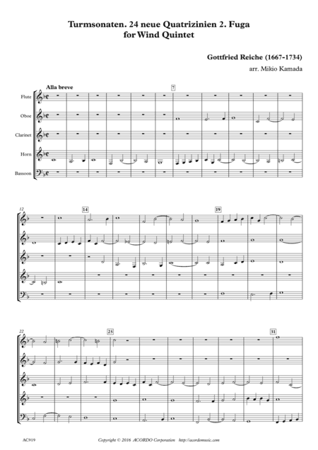 Turmsonaten. 24 neue Quatrizinien  2. Fuga for Wind Quintet (arr. Mikio Kamada)