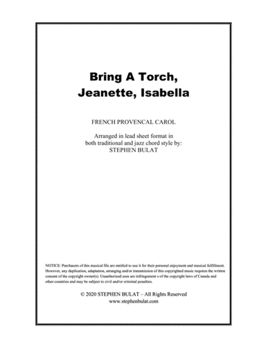 Bring A Torch, Jeanette, Isabella - Lead sheet arranged in traditional and jazz style (key of G) (arr. Stephen Bulat)