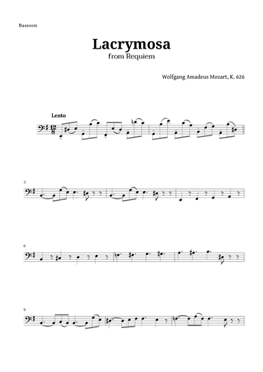 Lacrymosa from Requiem by Mozart for Bassoon (arr. Langanho)
