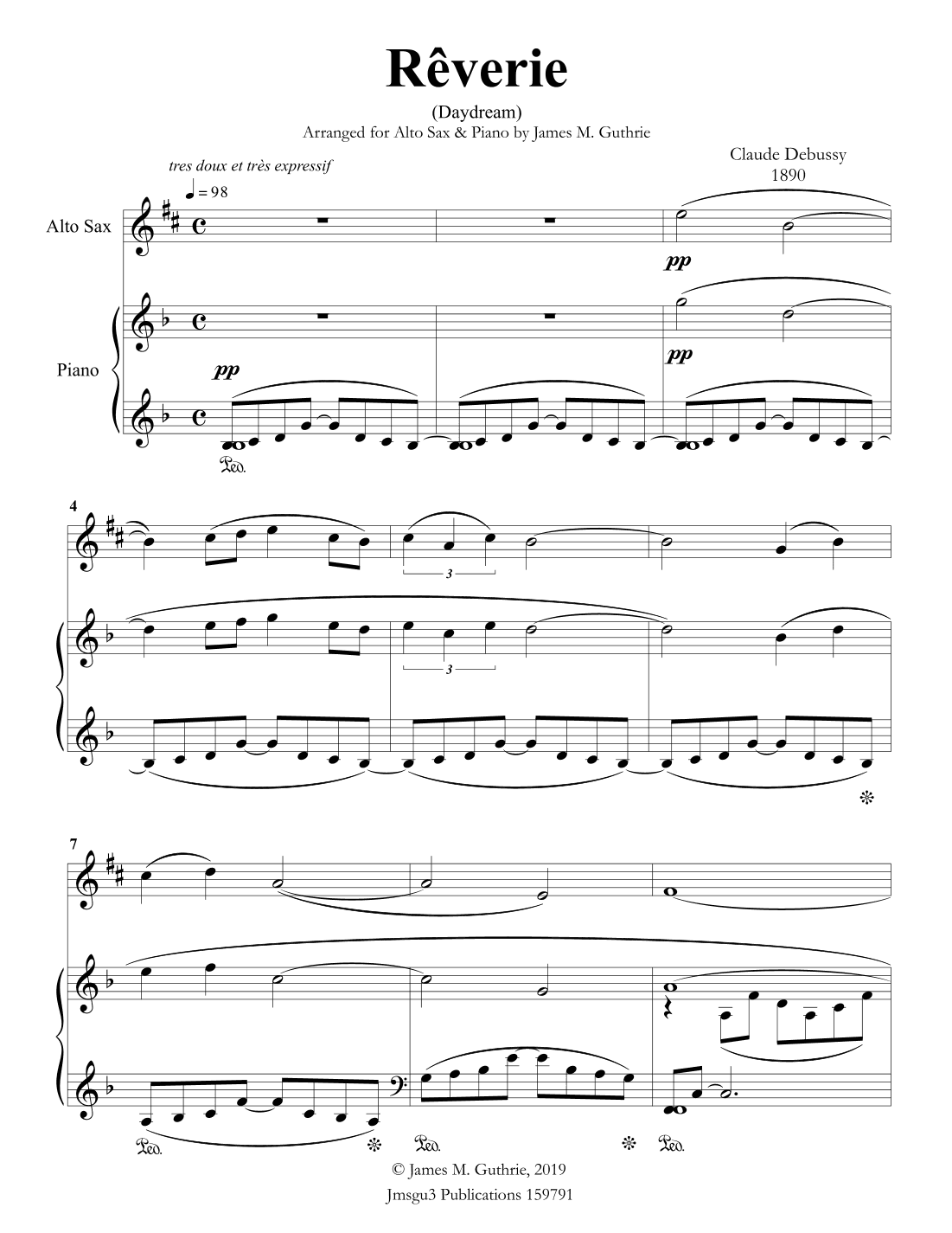 Debussy: Reverie for Alto Sax & Piano (arr. James M. Guthrie)