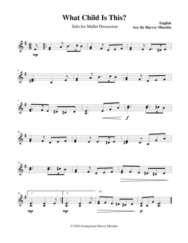 What Child Is This? for Solo Mallet Percussion (arr. Harvey Minchin)