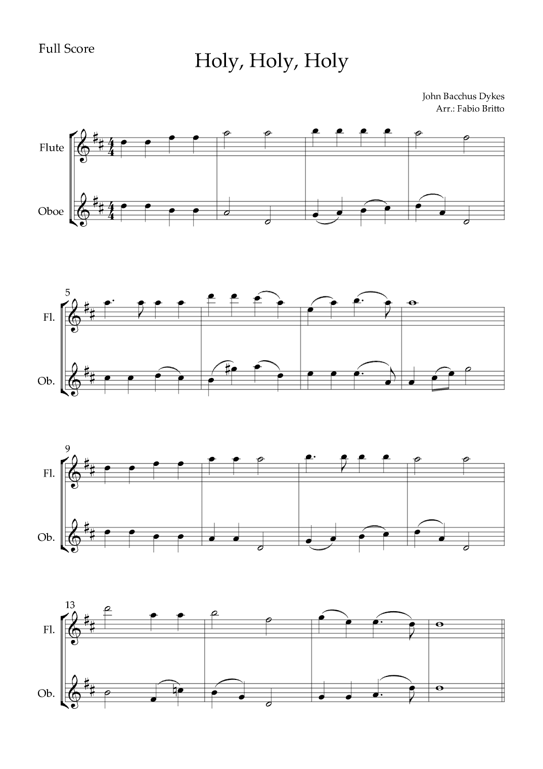 Holy, Holy, Holy (Traditional Christian Song) for Flute & Oboe Duo (arr. Fabio Britto)