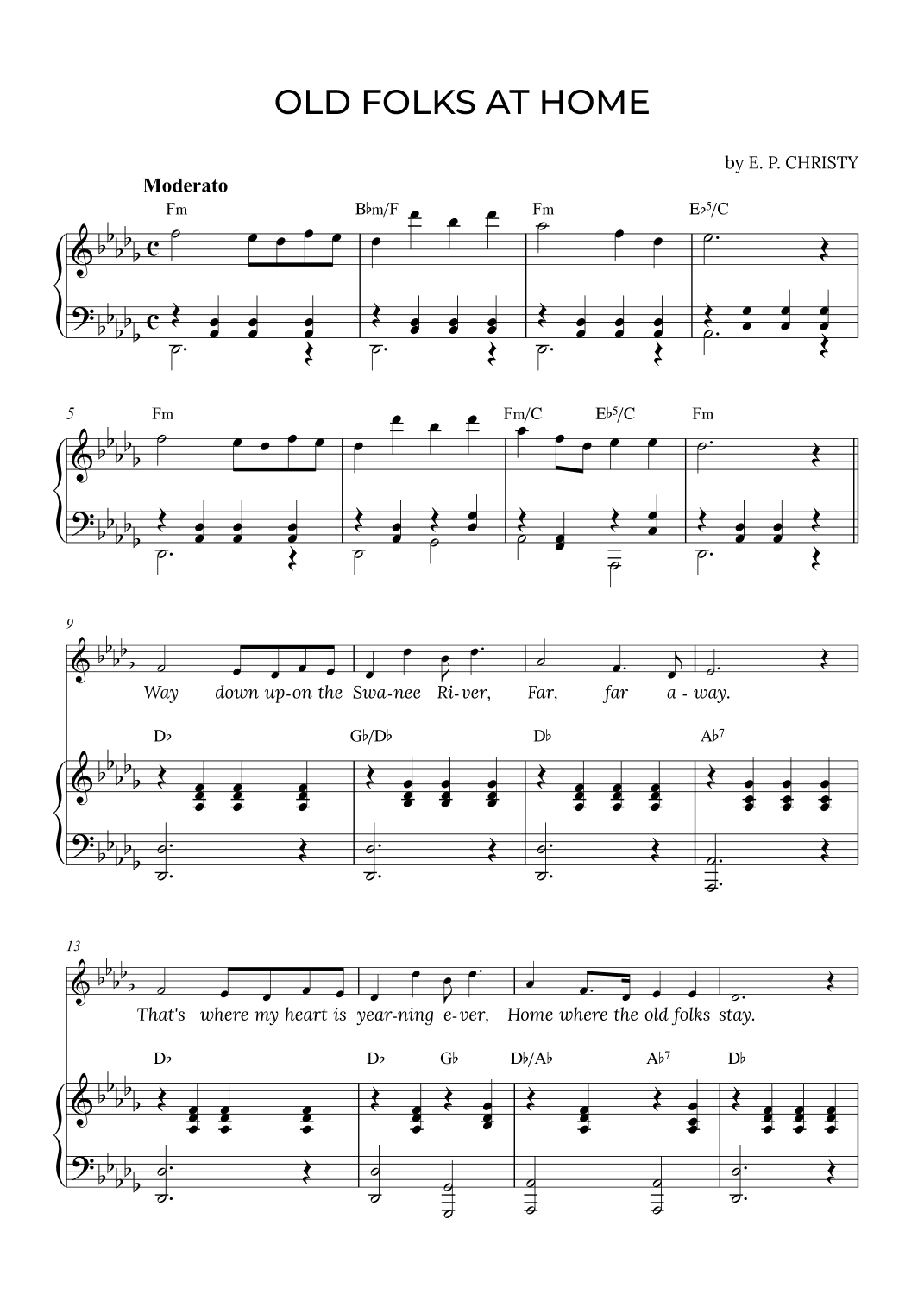 OLD FOLKS AT HOME in Db with chords (arr. Alex Nunes Rodrigues)