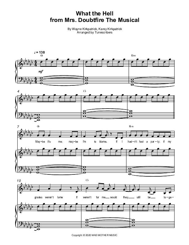 What the Hell, from Mrs. Doubtfire The Musical (arr. Tunescribers)