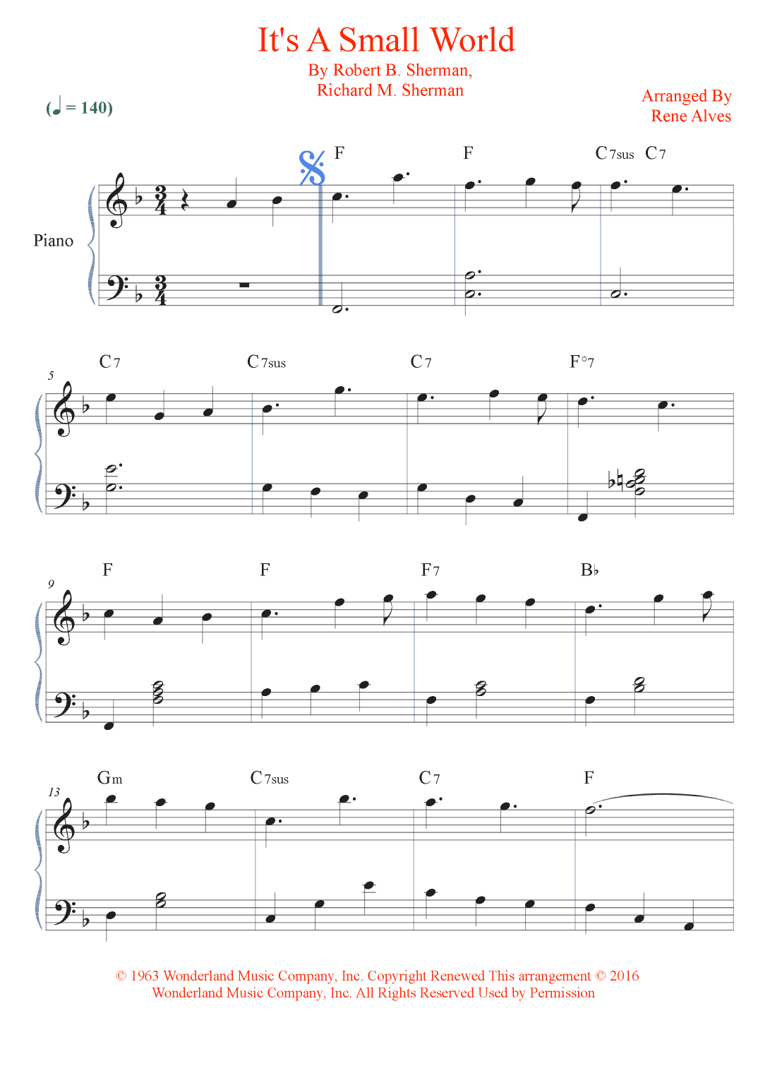 It's A Small World (arr. Rene Alves)