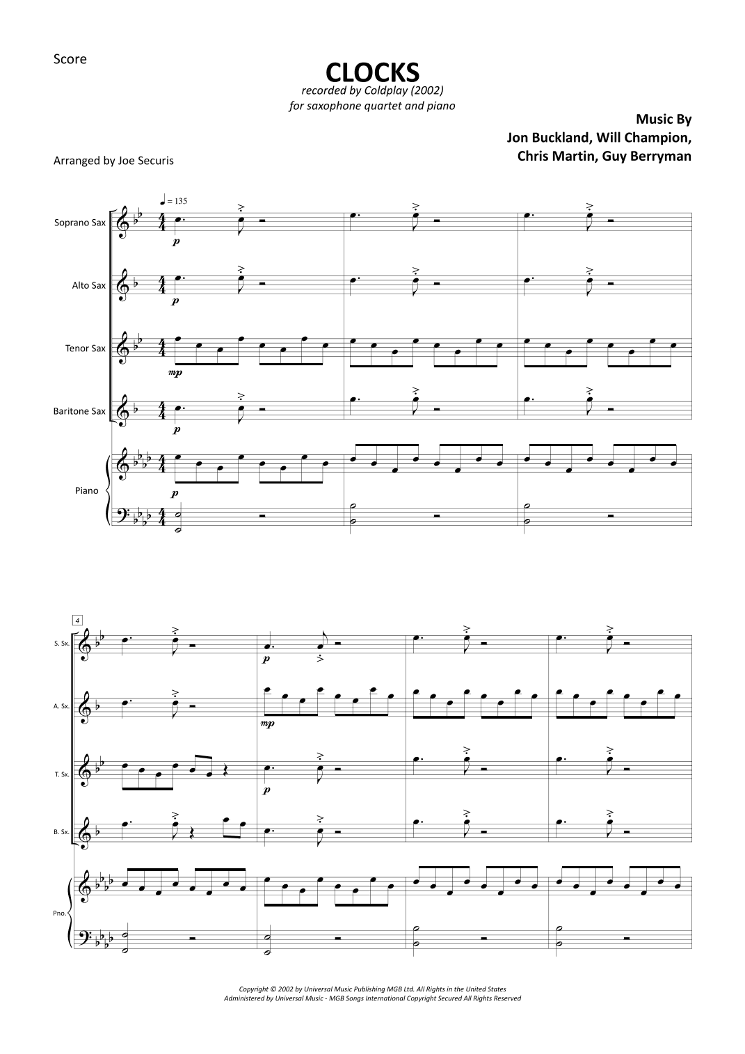 Clocks (arr. Joe Securis)