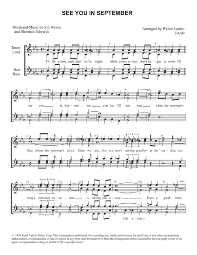 See You In September (arr. Walter Latzko)