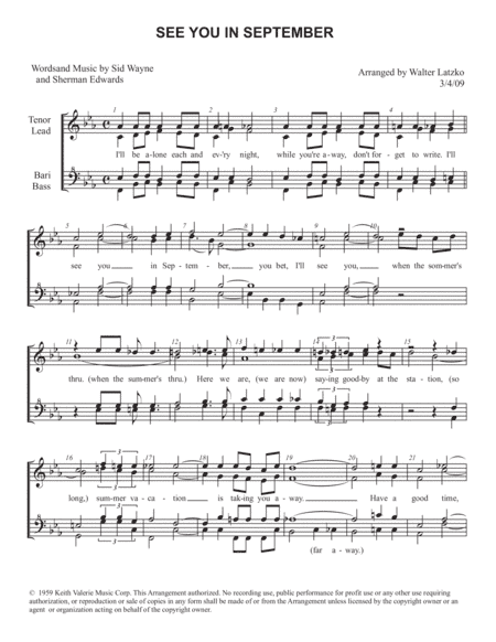 See You In September (arr. Walter Latzko)