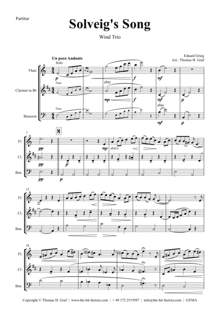 Solveig's Song - from Peer Gynt Suite - Wind Trio (arr. Thomas H. Graf)