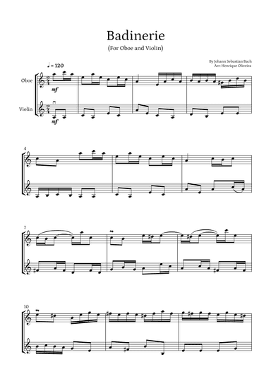 Badinerie by J. S. Bach (For Oboe and Violin) (arr. Henrique Oliveira)