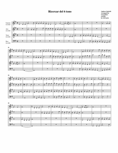 Ricercar del 6 tono (arrangement for 4 recorders) (arr. Gil Garty)
