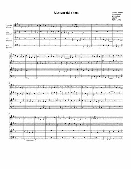 Ricercar del 6 tono (arrangement for 4 recorders) (arr. Gil Garty)