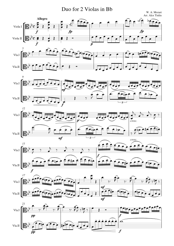 Duet for 2 Violas in Bb (arr. Alex Tinlin)