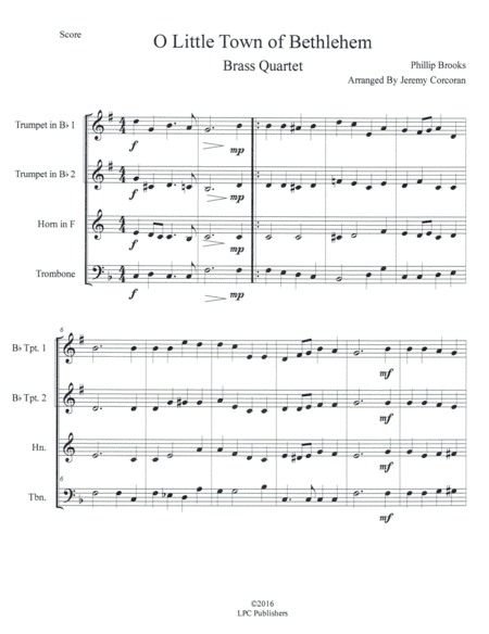 O Little Town of Bethlehem for Brass Quartet (arr. Jeremy Corcoran)