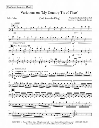 Variations on "My Country Tis of Thee" (God Save The King) (solo cello or viola) (arr. Randy Calistri-Yeh)