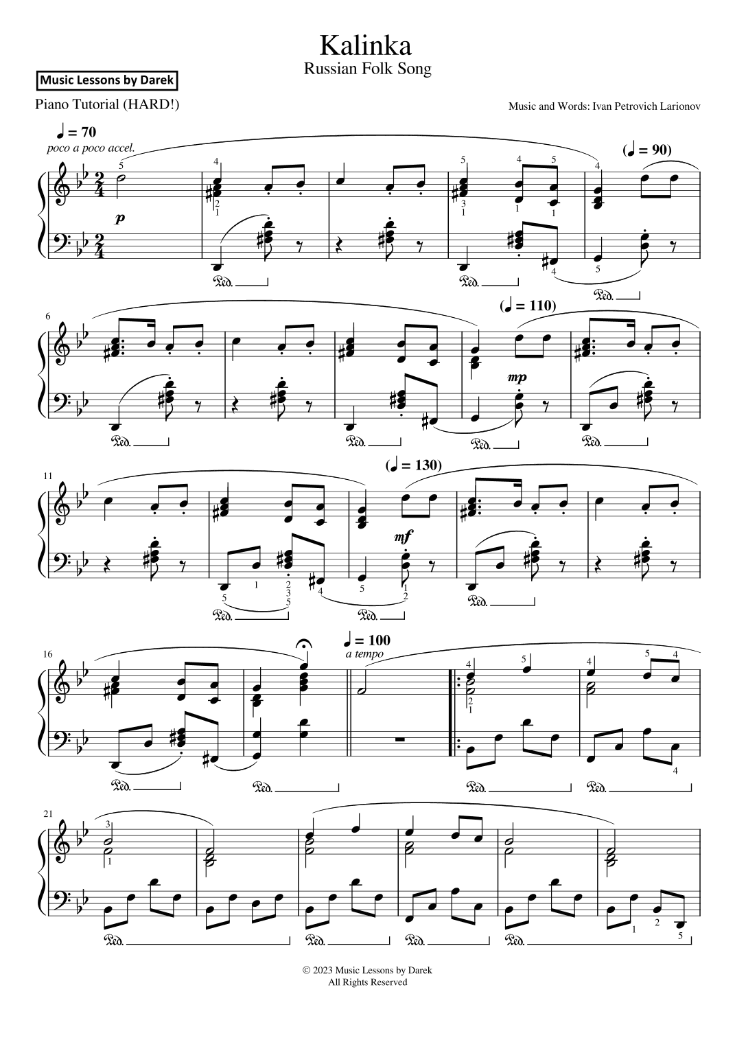 Kalinka (Russian Folk Song) [HARD PIANO] (arr. Darek)