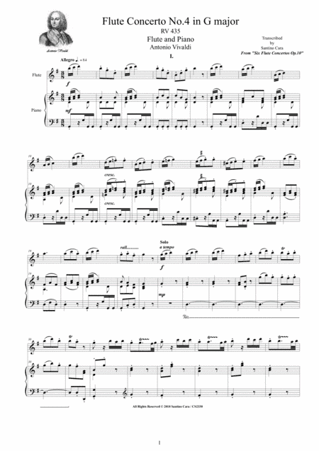 Vivaldi - Flute Concerto No.4 in G major Op.10 RV 435 for Flute and Piano (arr. Santino Cara)