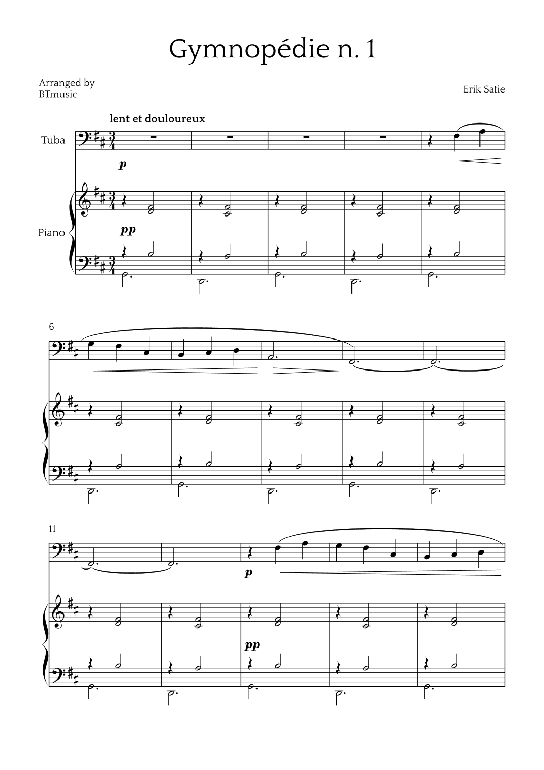 Gymnopédie N.1 - Tuba and Piano (arr. BTmusic)