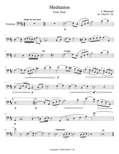 Meditation for trombone and piano (easy) (arr. Daniel C. M)