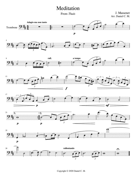 Meditation for trombone and piano (easy) (arr. Daniel C. M)