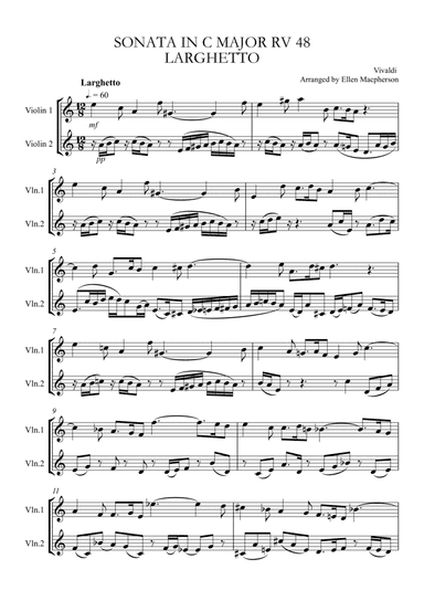 VIOLIN DUET - VIVALDI Sonata in C  (LARGHETTO RV 48) (arr. Ellen Macpherson)