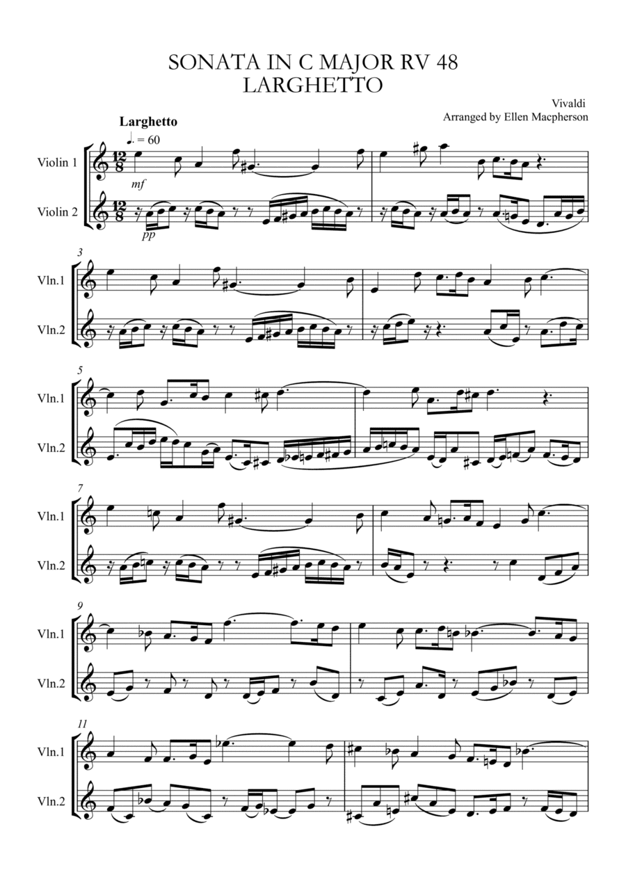 VIOLIN DUET - VIVALDI Sonata in C  (LARGHETTO RV 48) (arr. Ellen Macpherson)