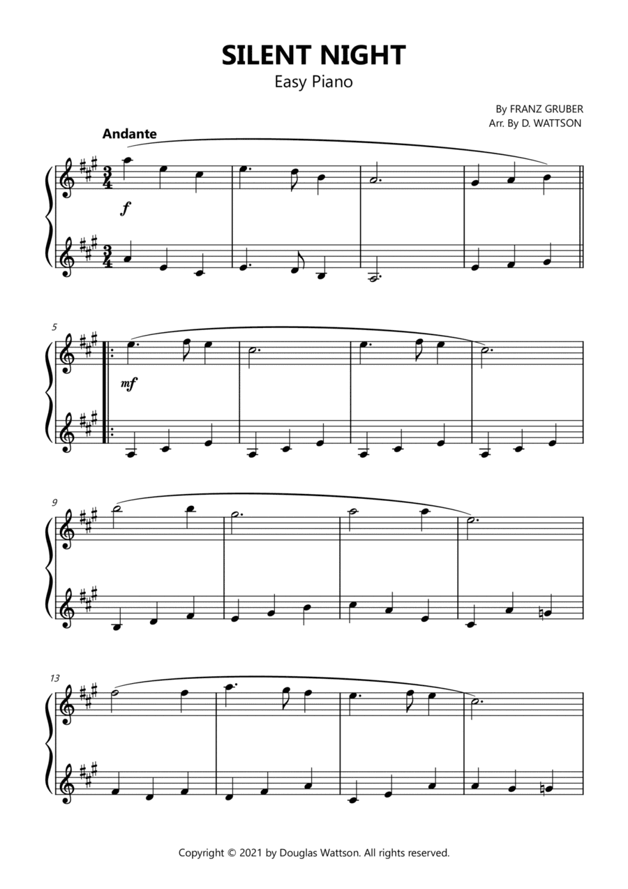 Silent Night sheet music for piano (arr. Douglas Wattson)