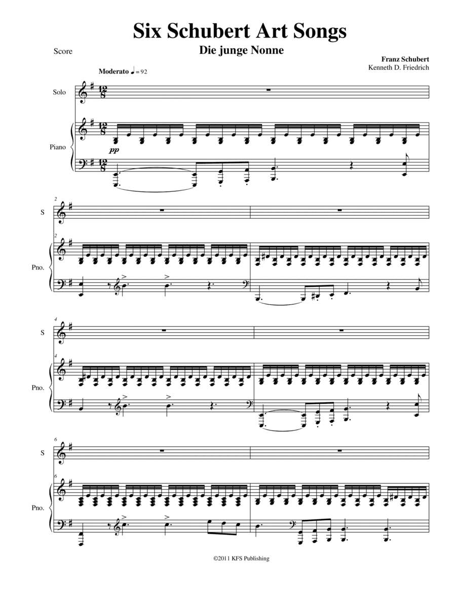 Six Schubert Art Songs - violin and piano (arr. Kenneth D. Friedrich)