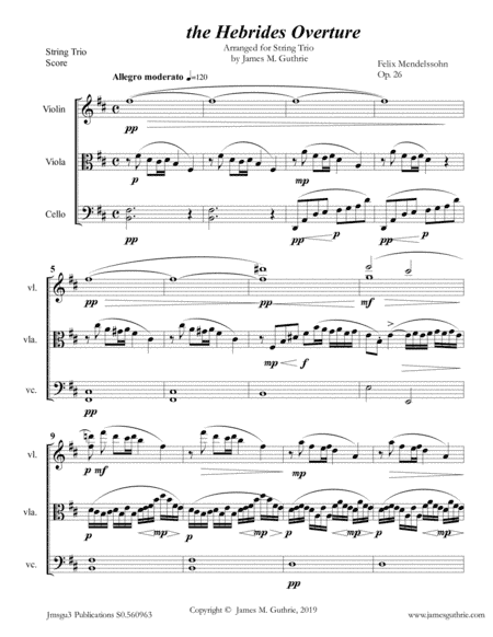 Mendelssohn: the Hebrides Overture for String Trio (arr. James M. Guthrie)