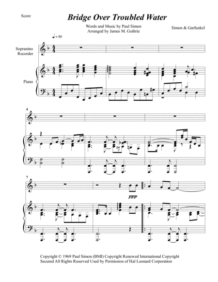 Bridge Over Troubled Water (arr. James M. Guthrie, ASCAP)