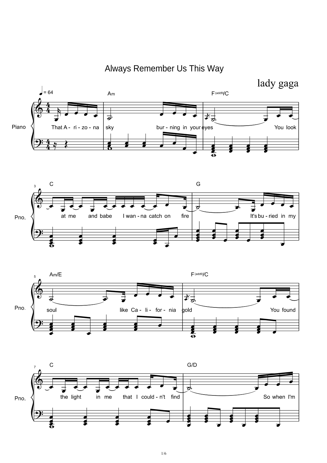 Always Remember Us This Way (arr. Lady Gaga)