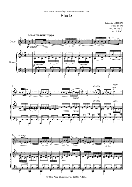 Op.10 No.3 Etude - Oboe and Piano (arr. Anne Christopherson GRSM ARCM)