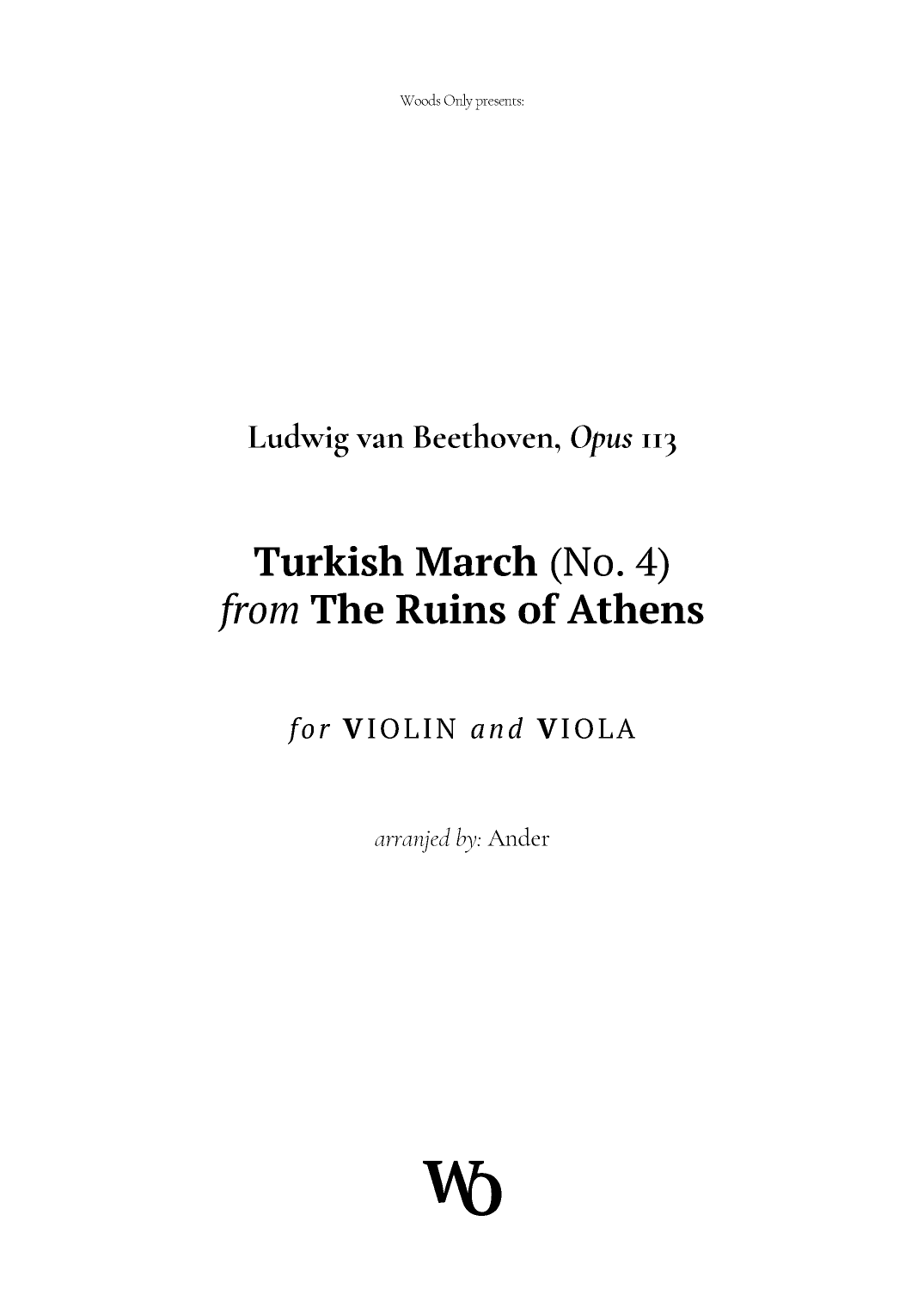 Turkish March by Beethoven for Violin and Viola (arr. Ander)