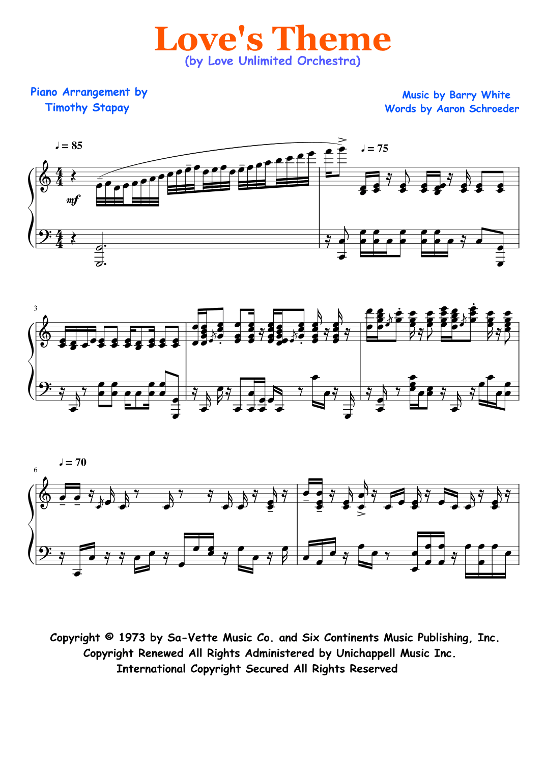 Play Our Love's Theme (arr. Timothy Stapay)