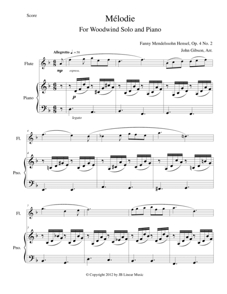 Melodie for flute, oboe, clarinet, or bassoon and piano (arr. John Gibson)