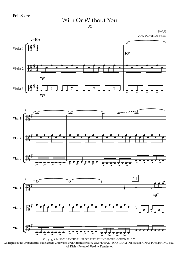 With Or Without You (arr. Fabio Britto)