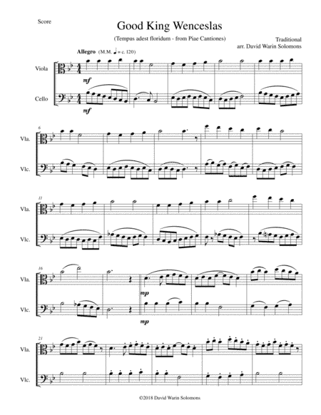 Variations on Good King Wenceslas (Tempus adest floridum) for viola and cello (arr. David Warin Solomons)