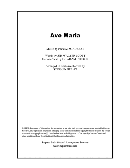 Ave Maria (Schubert) - Lead sheet (key of F) (arr. Stephen Bulat)