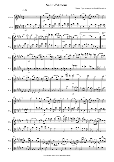 Salut d' Amour for Violin and Viola (arr. David Burndrett)