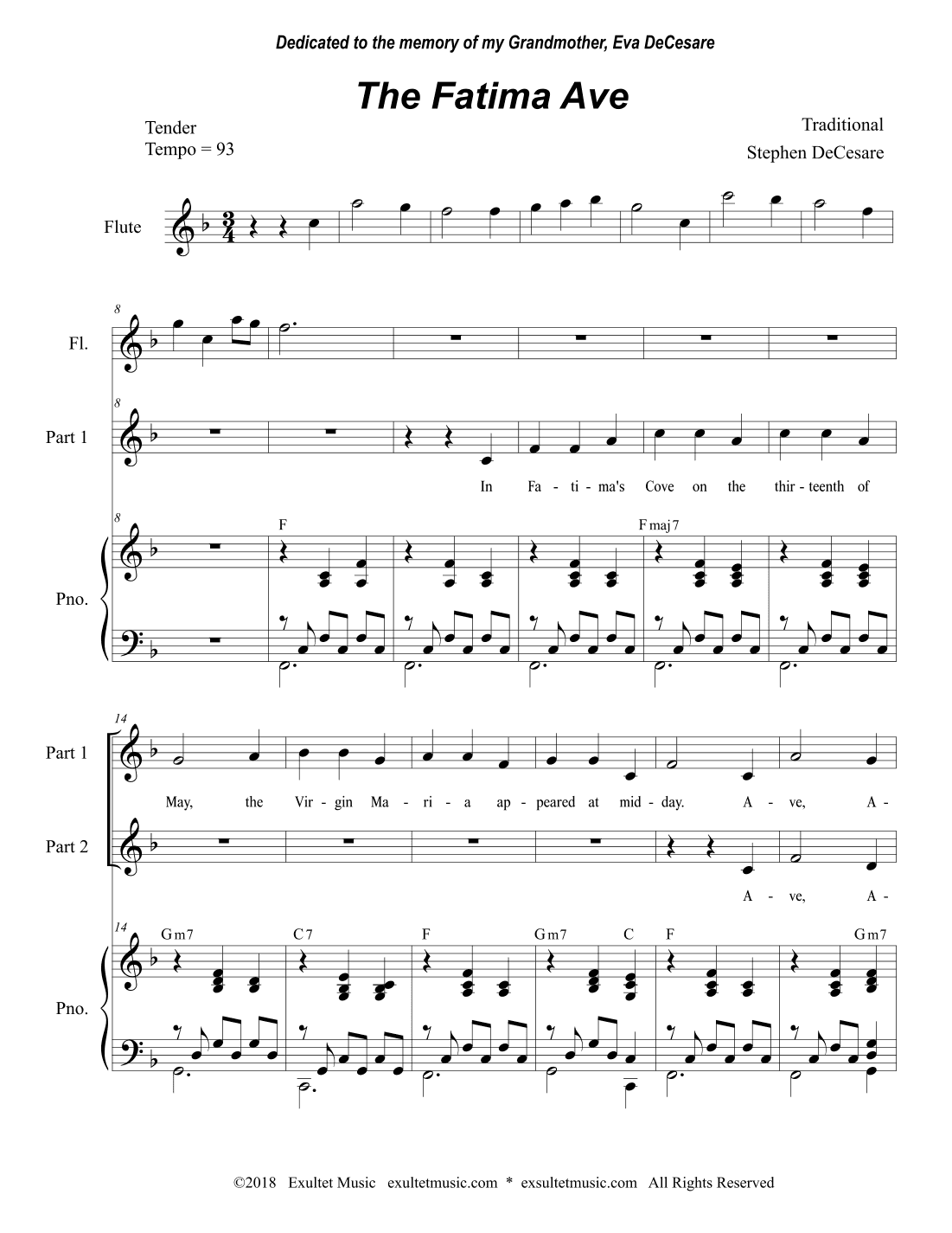 The Fatima Ave (2-part choir) (arr. Stephen DeCesare)
